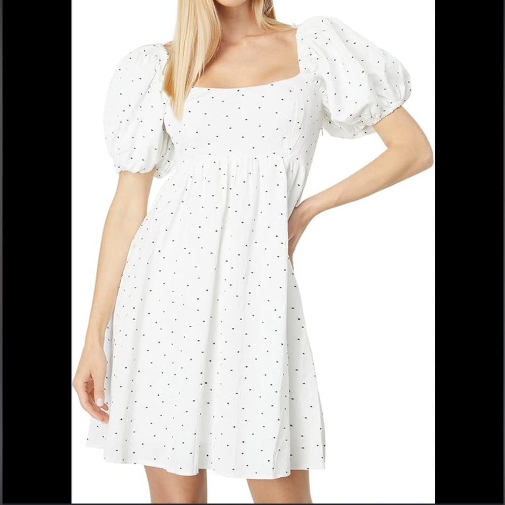 NWT White & Black Polka Dot Moon River Balloon Sleeve Empire Mini Dress